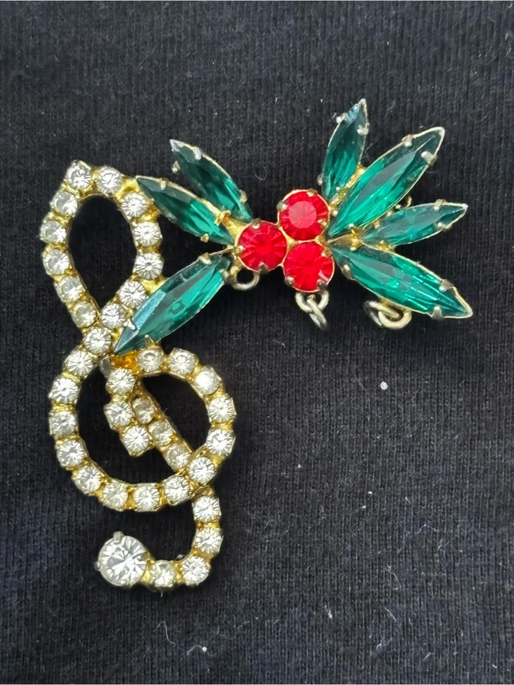 Crystal Treble Clef and Emerald Red Floral Brooch Set -Jewelry Brooch or charm